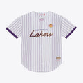 Los Angeles Lakers Mitchell & Ness Head Coach Pinstripe Mesh Full - Button Baseball Jersey - White