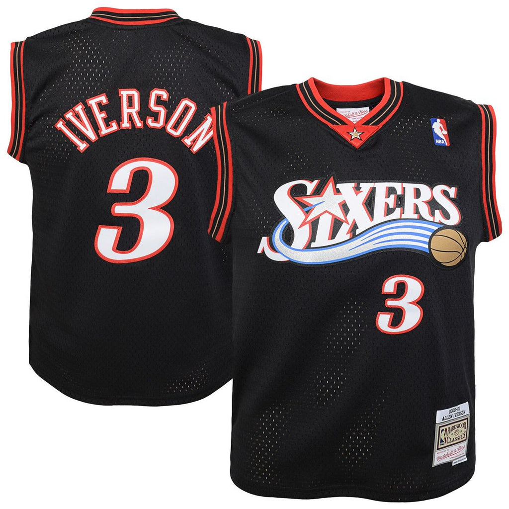 Philadelphia 76ers Allen Iverson Mitchell & Ness Youth 2000 - 01 Swingman Road Jersey - Black